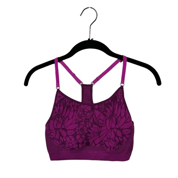 Fabletics Samana Seamless Sports Bra Purple Jacquard Floral Size XXS - Picture 2 of 6